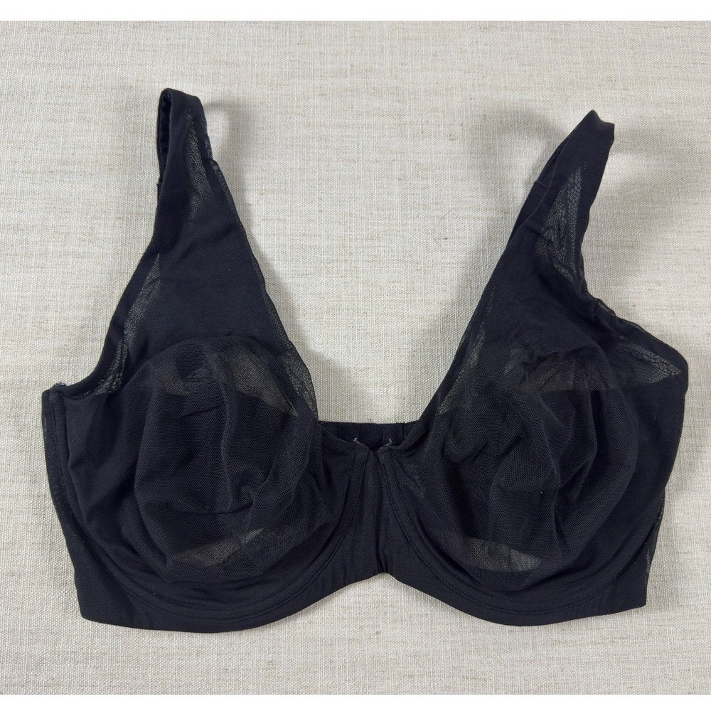 Nueskin Black Sheer Mesh Underwire Bra 38G Unlined Minimalist Supportive 0966
